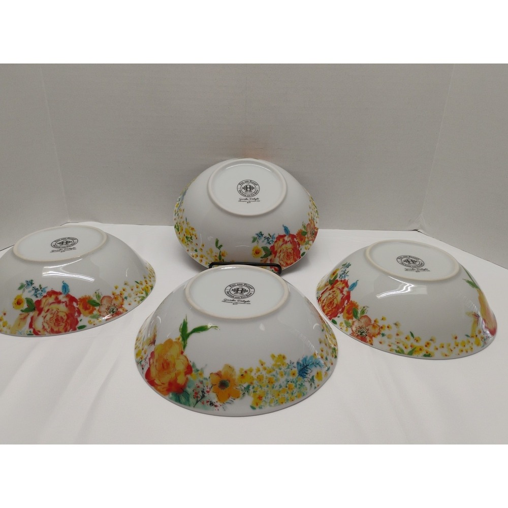 Fitz & Floyd Garden Delight Bowls 7" Soup Cereal Salad Floral Lot Of 4